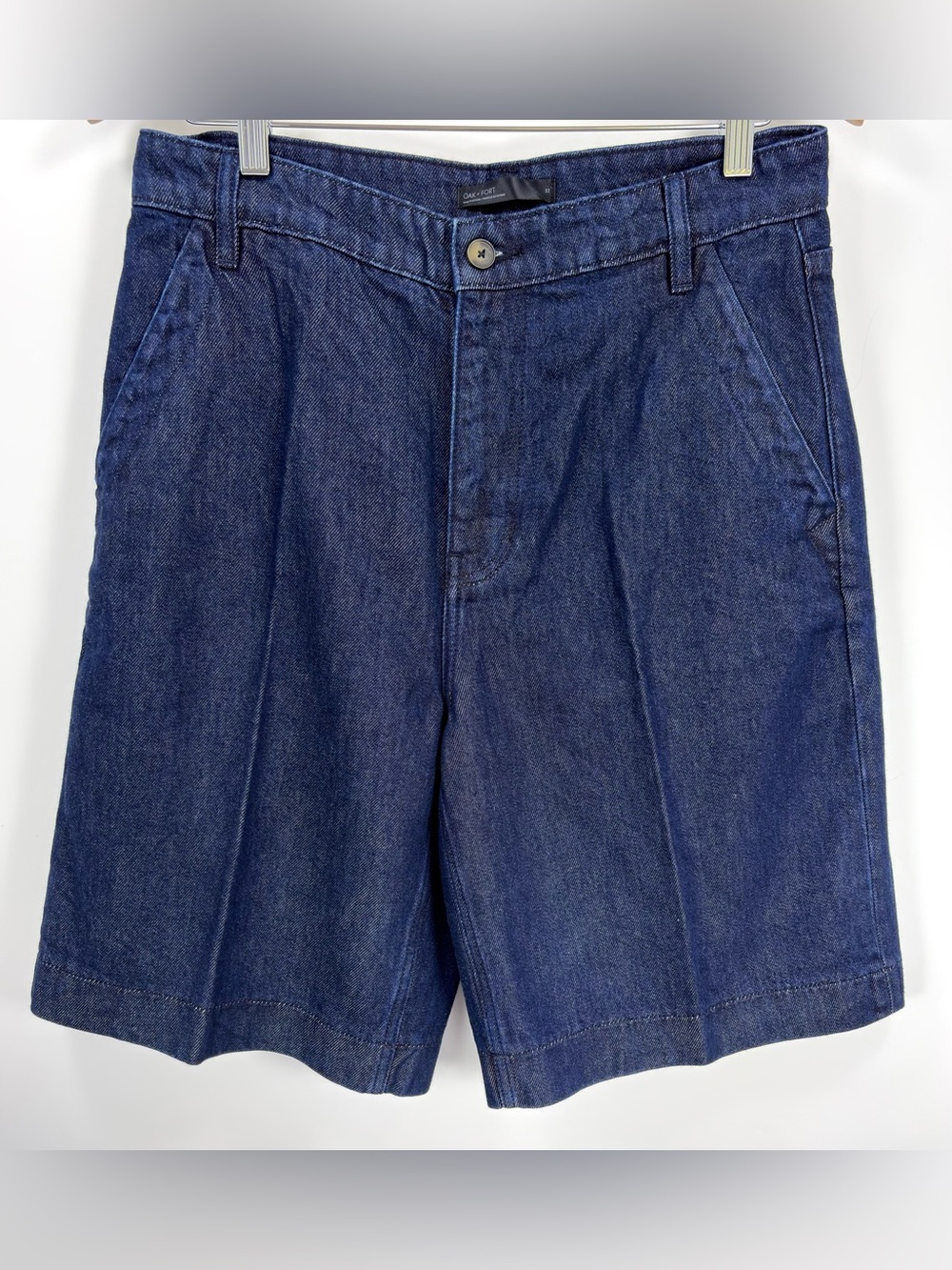 Oak + Fort NWT Raw Denim Bermuda Shorts Tencel Blend Blue Size 32 Wide Leg